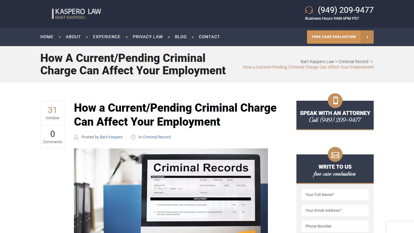 How a Current/Pending Criminal Charge Can Affect Your Employment